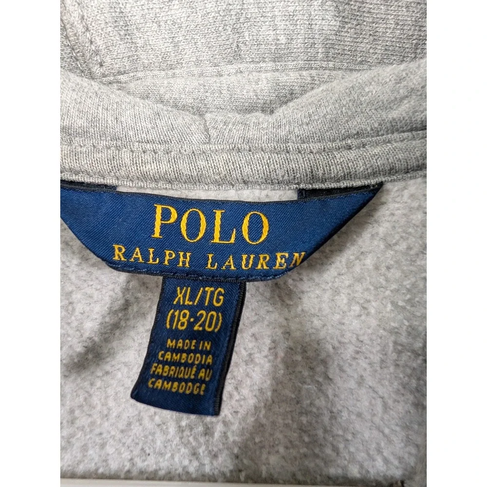 Polo Ralph Lauren Boys XL 18-20 Gray Full Zip Fleece Hoodie Pony Logo 6806